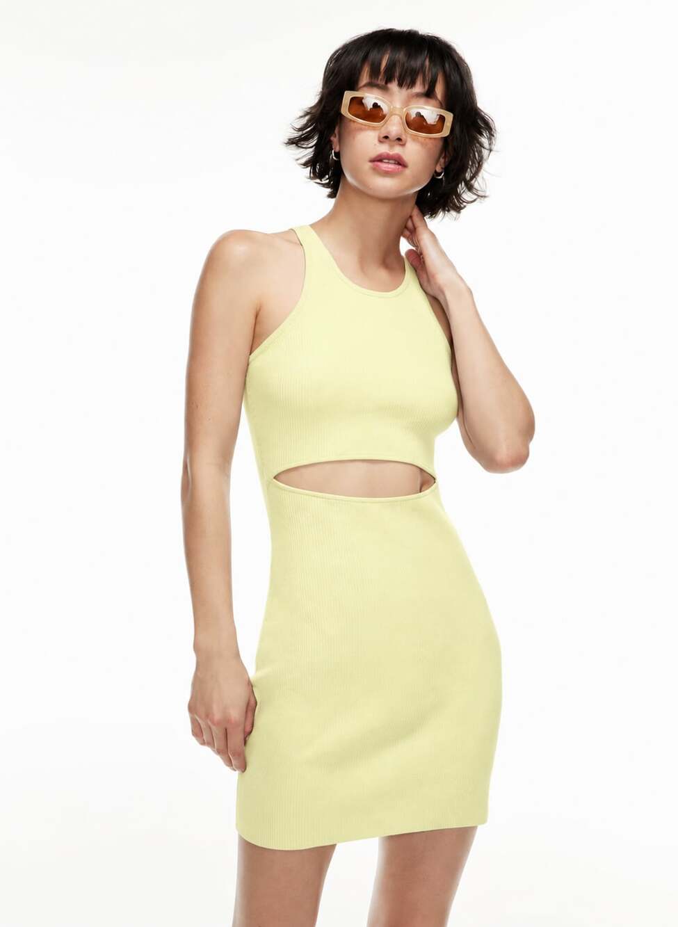 Wilfred Free Cutout Ribbed Mini Dress Size 2XS Yellow